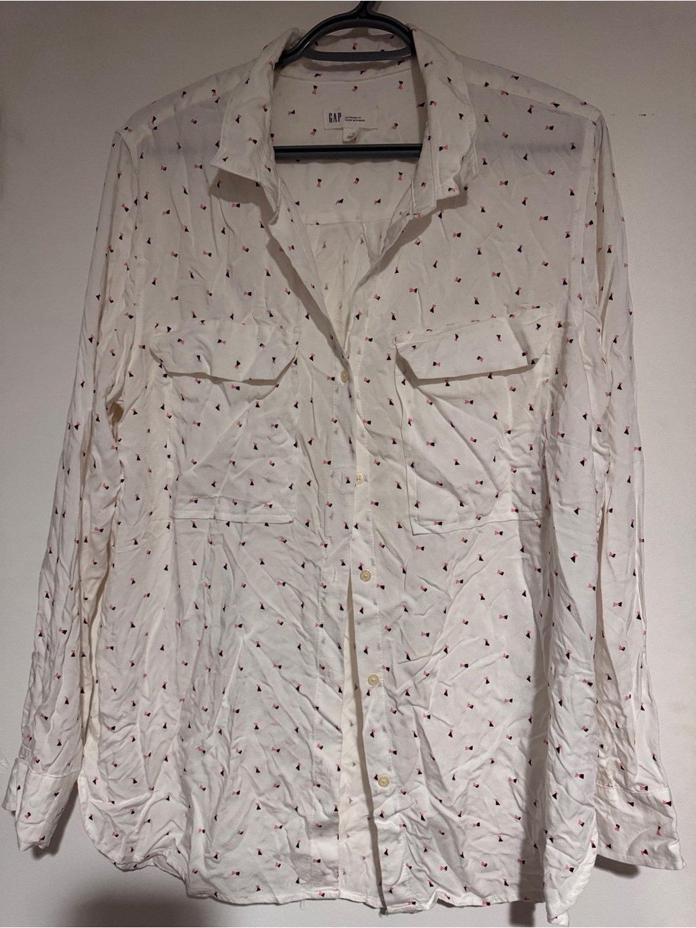 GAP White Button-Up Blouse with Tiny Red Print